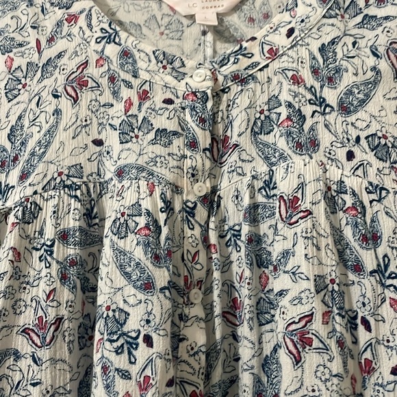 LC Lauren Conrad Blue and White Flutter Sleeve Blouse Size L - Picture 7 of 7